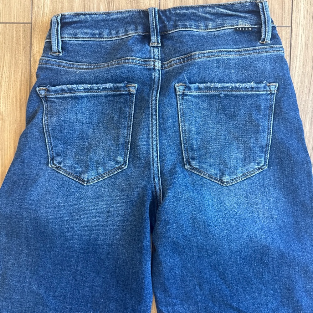 Wide Leg Women's Jeans - Dark Blue Flare - Picture 7 of 8